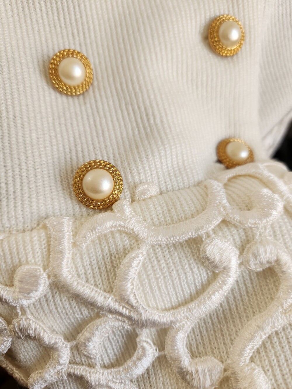 Vintage Leslie Fay Cream Double-Breasted Knit Blazer • Rich Girl • Size 14 - Picture 8 of 8